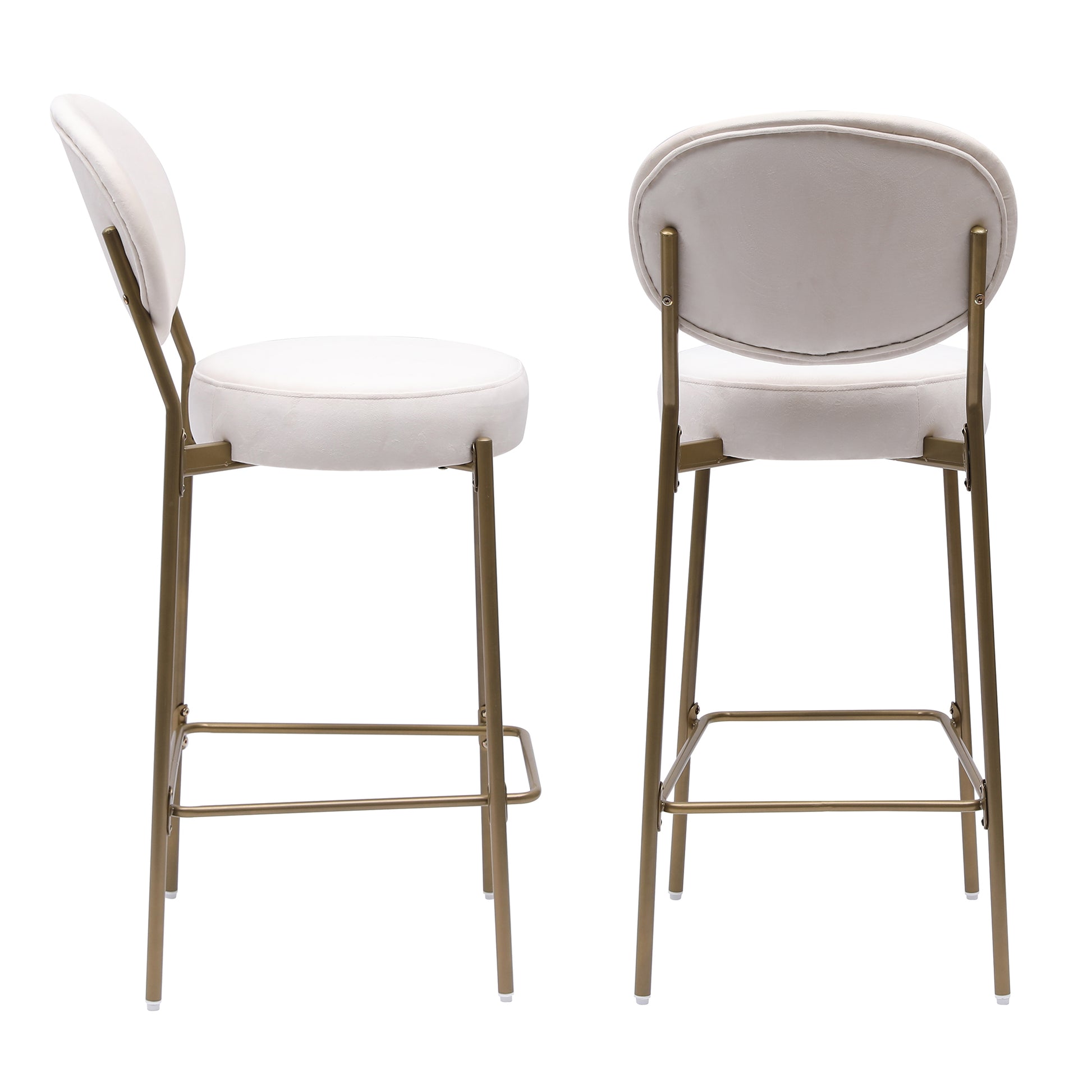 29'' Upholstered Bar Stools Pu Counter Stool With Backrest & Footrest Set Of 2 Round Faux Leather Dining Chairs For Kitchen Creamy White Creamy White Dining Room Foam Dry Clean Round Modern Set Of 2