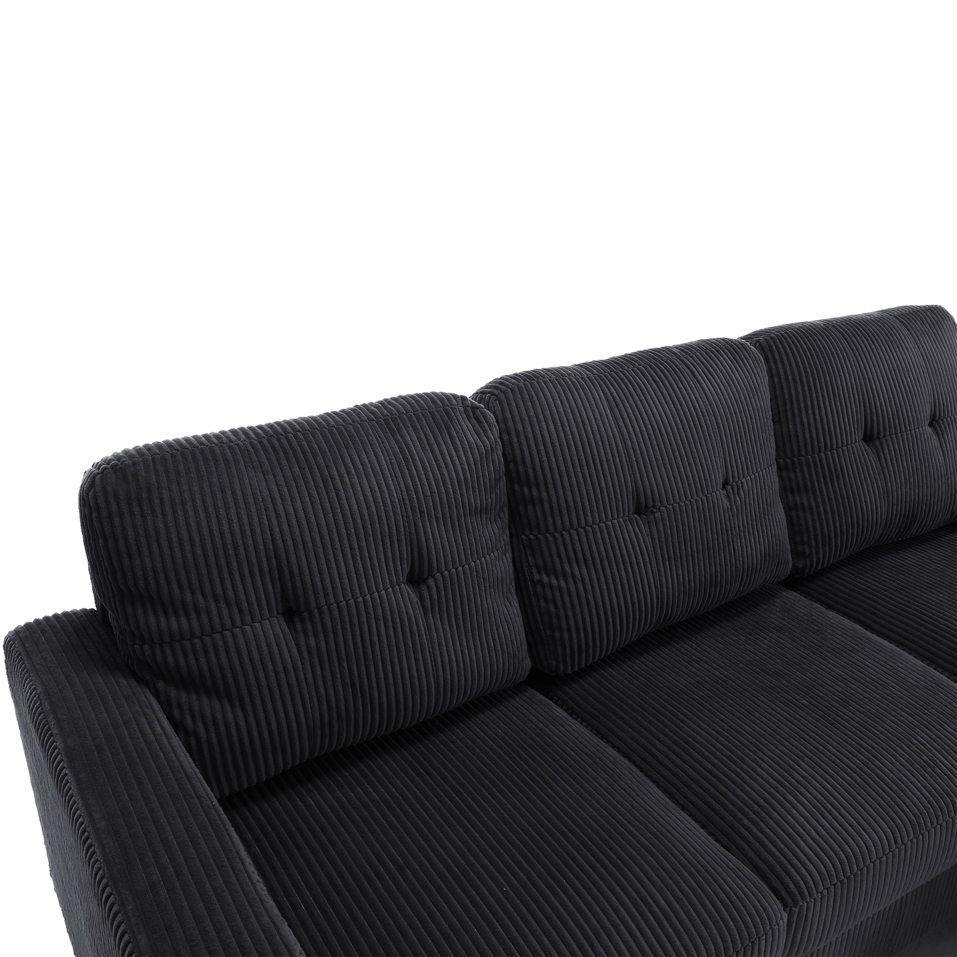 Velvet Sectional Couchl Shaped Sofa With Ottoman For Small Apartment Black Velvet 3 Seat