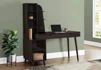 Computer Desk, Home Office, Laptop, Storage Drawers, 55"L, Work, Brown Laminate, Solid Wood Legs, Transitional Espresso Particle Board