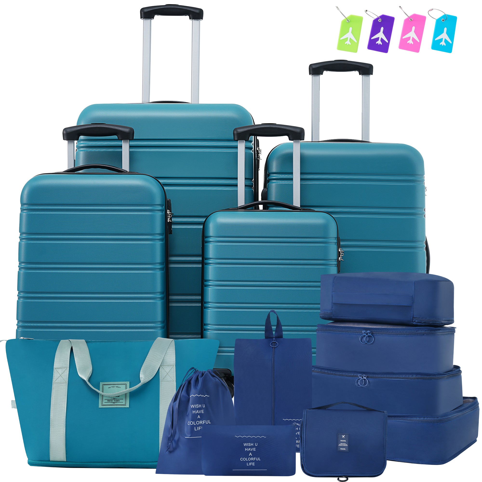 Hardshell Luggage Sets 4 Pcs Bag Spinner Suitcase With Tsa Lock Lightweight 16" 20" 24" 28" Luggages Blue Abs