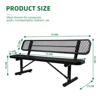 6 Ft. Outdoor Steel Bench With Backrest In Black Black Carbon Steel