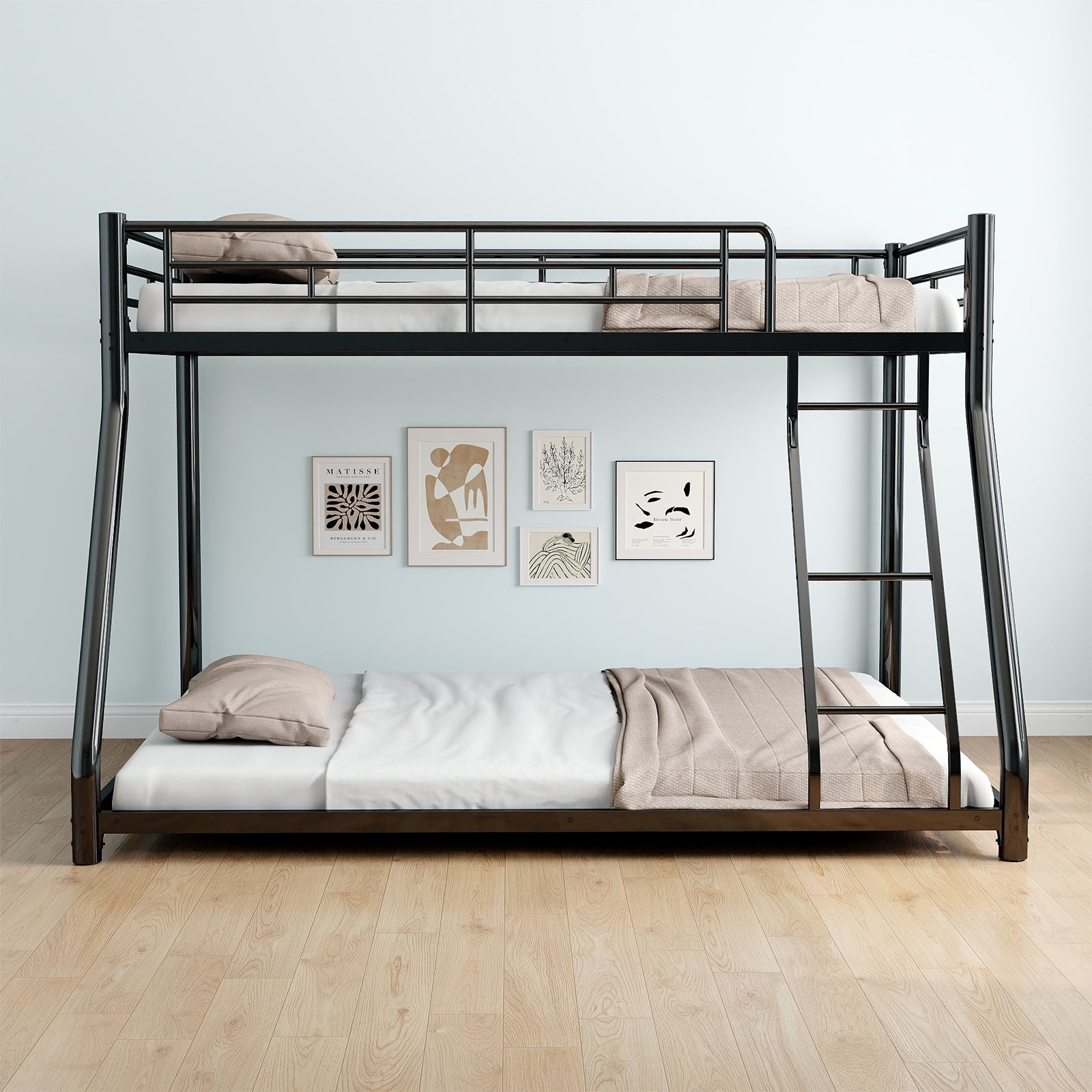 Metal Twin Over Full Bunk Bed Heavy Duty Sturdy Metal Noise Reduced Safety Guardrail Cpc Certified No Box Spring Needed Twin Black Metal Metal