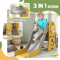 Qaba Toddler Slide, 3 In 1 Slide For Kids Ages 1 3 Years, Indoor Slide With Basketball Hoop, Climber, Duck Pattern, Yellow Yellow Hdpe