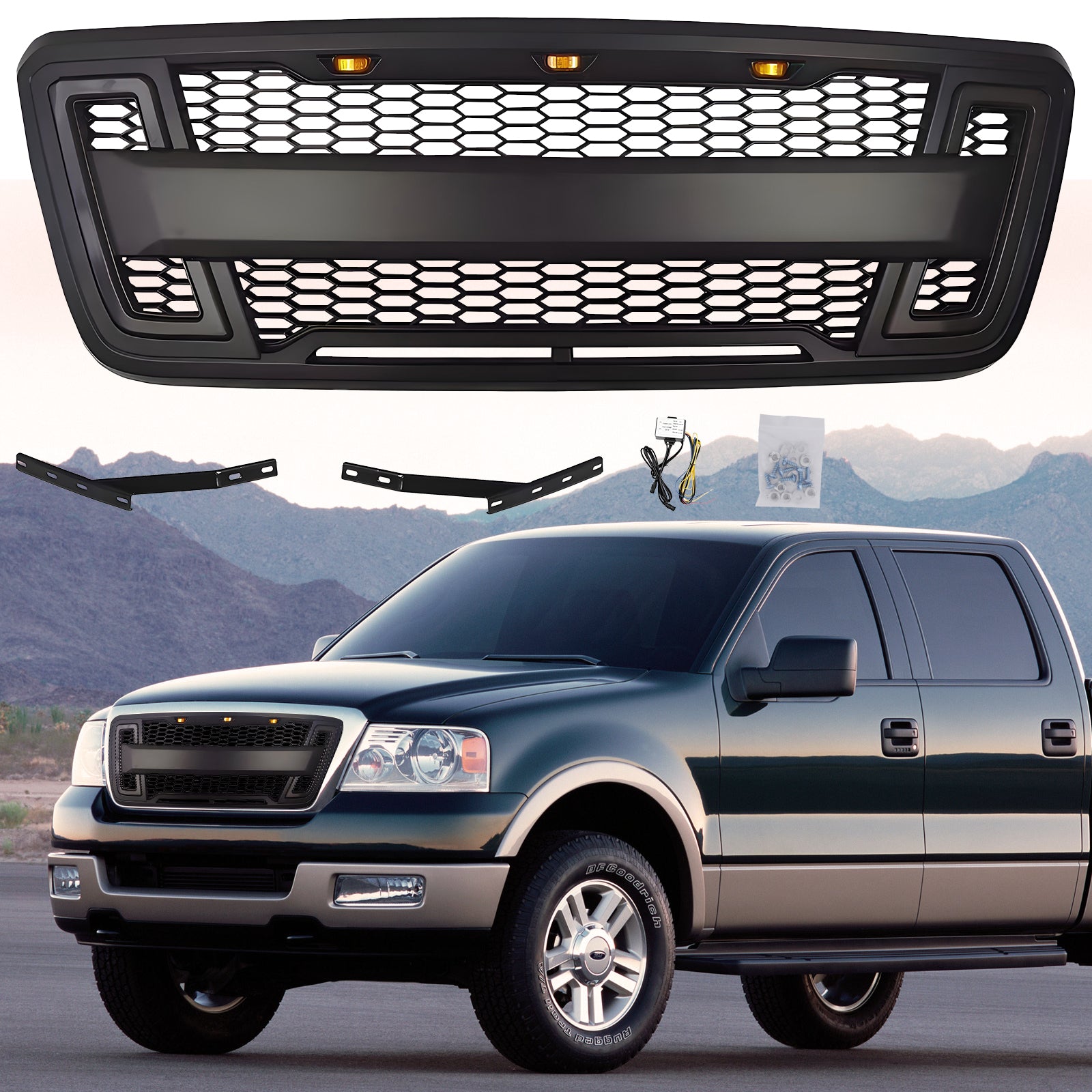 Grille For 2004 2008 Ford F150 With Led Lights Black Abs