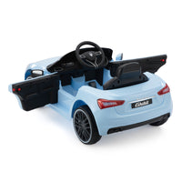 Maserati Ghibli Licensed 12V Kids Ride On Car, Battery Powered Electric Vehicle W 2.4G Remote Control, Led Lights, Mp3 Music, Usb, Horn, Children Age 3 6, Small, Light Blue And Black Black Blue Polypropylene