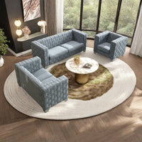 Fx D1 Sofa Set Include Chair Loveseat And Sofa Light Blue Colorlinen & White Color Sofa Legs Light Blue Fabric 6 Seat