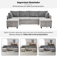 111.8" Sectional Sofa Pull Out Sofa Bed Versatile Sofa Sleeper With Large Storage Space, Two Usb Ports And Two Cup Holders For Living Room, Grey Grey Foam Chenille 4 Seat