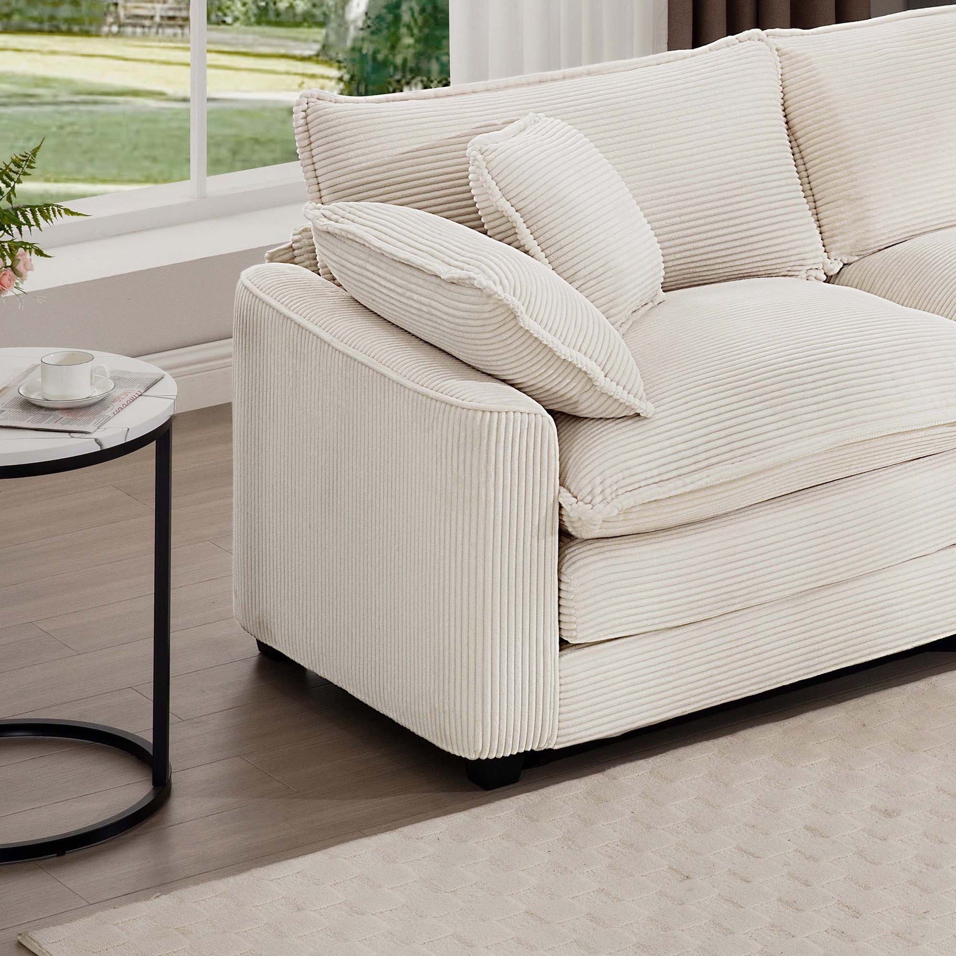 Oversized Modular Cushioned Sofa With 3 Ottomans, Modular Sofa Set To Work As Sleeper Sofa Bed6 Piece Sofa Set With One 3 Seater Sofa And Three Ottomans, Light Beige Corduroy Beige Corduroy 3 Seat