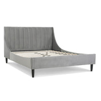 Aspen Vertical Tufted Modern Headboard Platform Bed Set, Queen, Opal Grey Velvet Box Spring Not Required Queen Gray Wood Foam Velvet Velvet