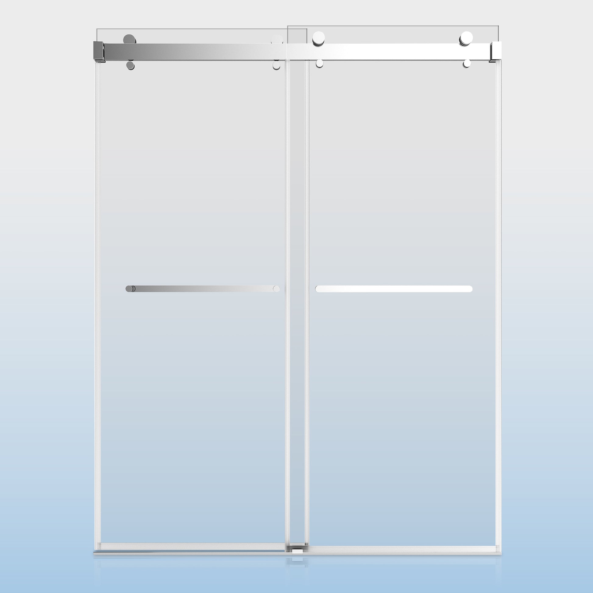 56 60 Inches Width 76 Inches Height Double Sliding Frameless Shower Door With 3 8 Inches 10Mm Clear Tempered Glass, Chrome Finish Chrome Bathroom Luxury,Modern Glass Aluminium,Stainless Steel