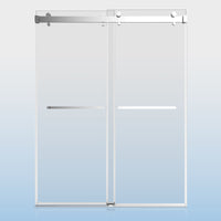 56 60 Inches Width 76 Inches Height Double Sliding Frameless Shower Door With 3 8 Inches 10Mm Clear Tempered Glass, Chrome Finish Chrome Bathroom Luxury,Modern Glass Aluminium,Stainless Steel