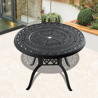 39.37 Inch Cast Aluminum Patio Dining Table With Black Frame And Umbrella Hole Dining Set Black Rust Resistant Frame Garden & Outdoor Complete Patio Sets Aluminium