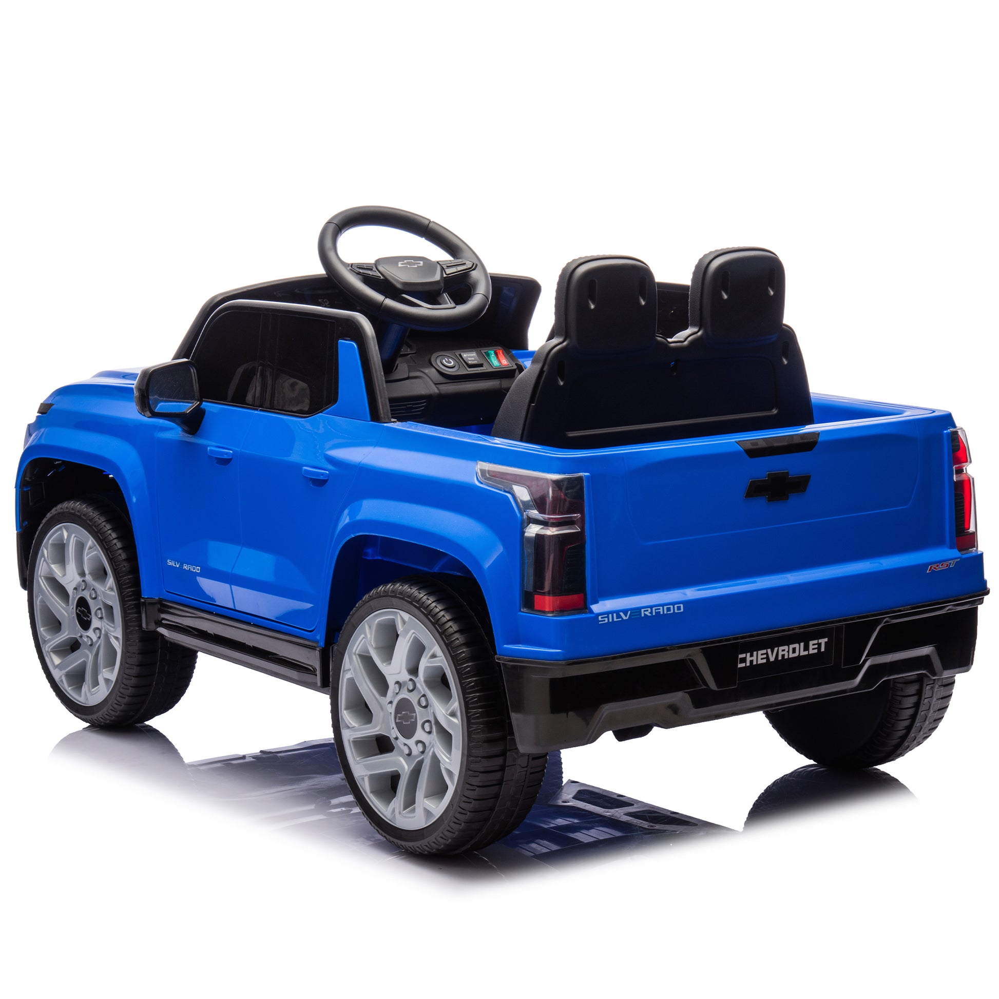 12V Kids Ride On Car W Parents Control,Licensed Chevrolet Silverado,Four Wheel Suspension,Led Lights,Bluetooth,Music,Usb,Mp3,Power Display,Speeds 1.86 3.11Mph For Kids Aged 2 5. Blue Plastic