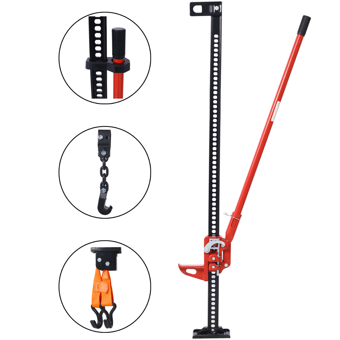 High Lift Farm Jack,60" Utility Farm Jack, 7000 Lbs Capacity Ratcheting Off Road Utility Jack, Heavy Duty Farm Jack For Tractor, Truck, Suv, Bumper Lift, Red Red Steel