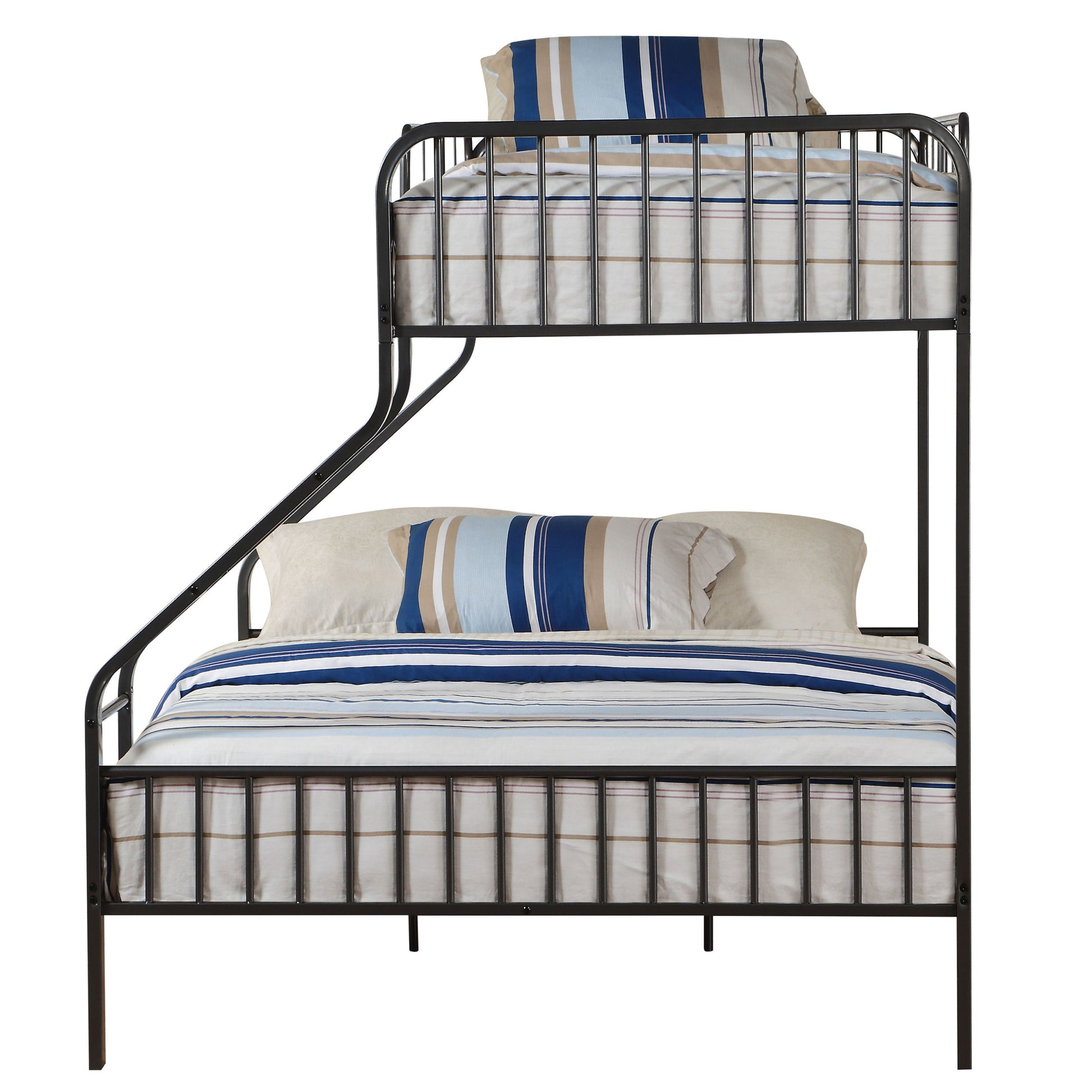 Gunmetal Twin Xl Queen Bunk Bed With Built In Ladder Gunmetal White Metal