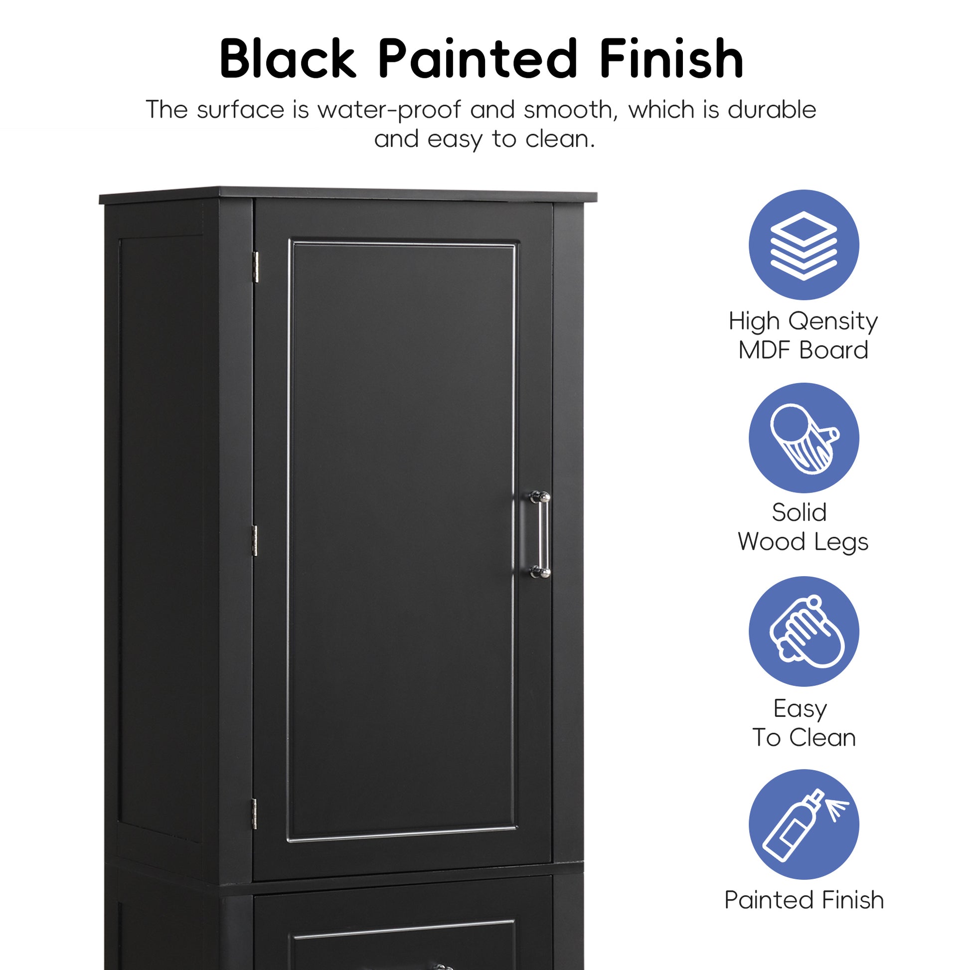 Tall Bathroom Storage Cabinet, Freestanding Storage Cabinet With Two Drawers And Adjustable Shelf, Mdf Board With Painted Finish, Black Black Mdf