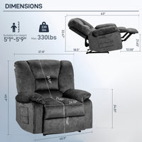 Oversized Recliner Chair Sofa With Massage And Heating Grey Velvet Manual Handle Metal Primary Living Space Soft Cushion Back Heavy Duty American Traditional,Contemporary,Modern Pillow Top Arms Foam Fabric