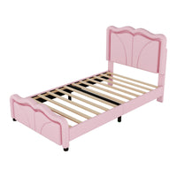 Twin Size Upholstered Platform Bed With Curve Shaped And Height Adjustbale Headboard,Led Light Strips,Pink Twin Pink Upholstered
