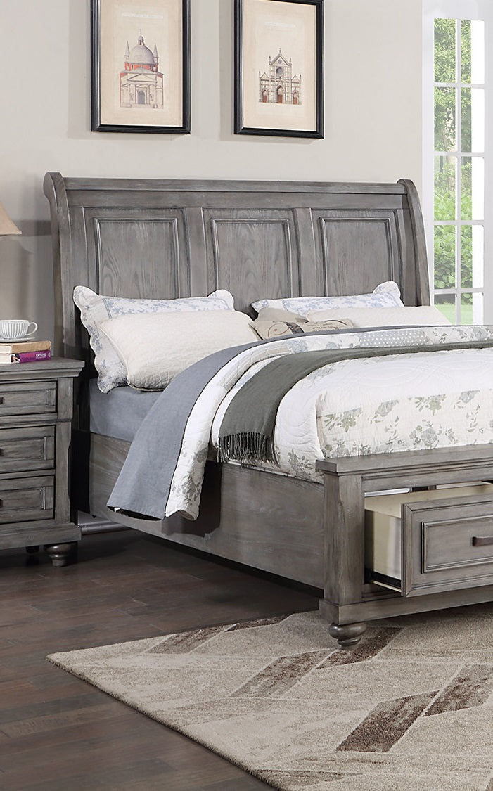 Queen Size Bed W Underbed Drawer Vintage Look Gray Color Beautiful Panel 1Pc Bedframe Bedroom Box Spring Required Queen Antique Gray,Gray Wood Bedroom Contemporary,Modern,Transitional Storage