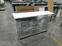 57" Wide 3 Drawer Mirrored Glass Sideboard Silver Kitchen Luxury,Modern Cabinets Included Mdf Glass,Mirror