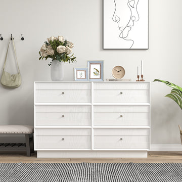 6 Drawer Dresser, Modern Closet Dressers Chest Of Drawers With Crystal Knobs & Decorative Painted Strip White White Wood