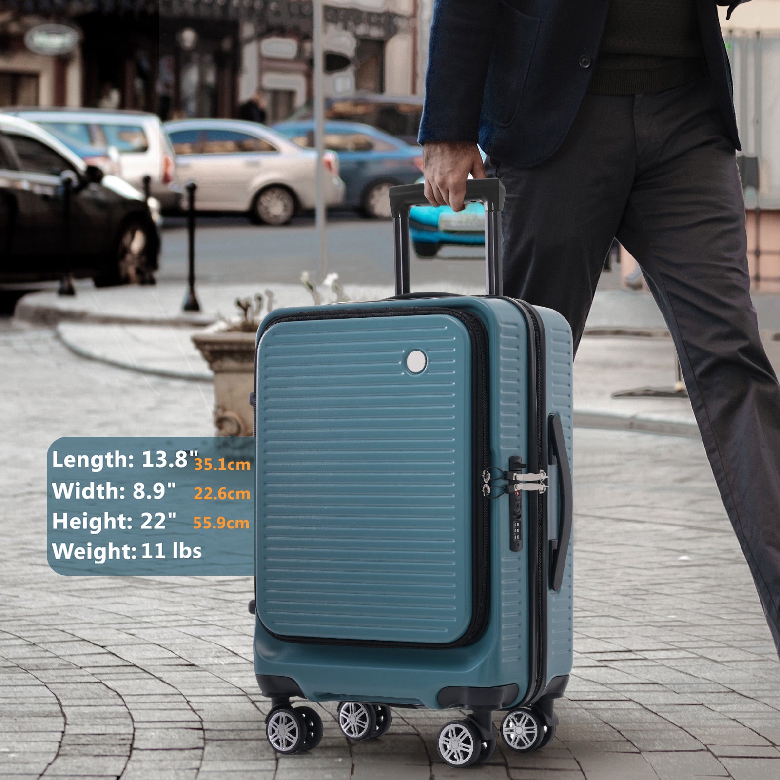 Carry On Luggage 20 Inch Front Open Luggage Lightweight Suitcase With Front Pocket And Usb Port, 1 Portable Carrying Case Blue Abs