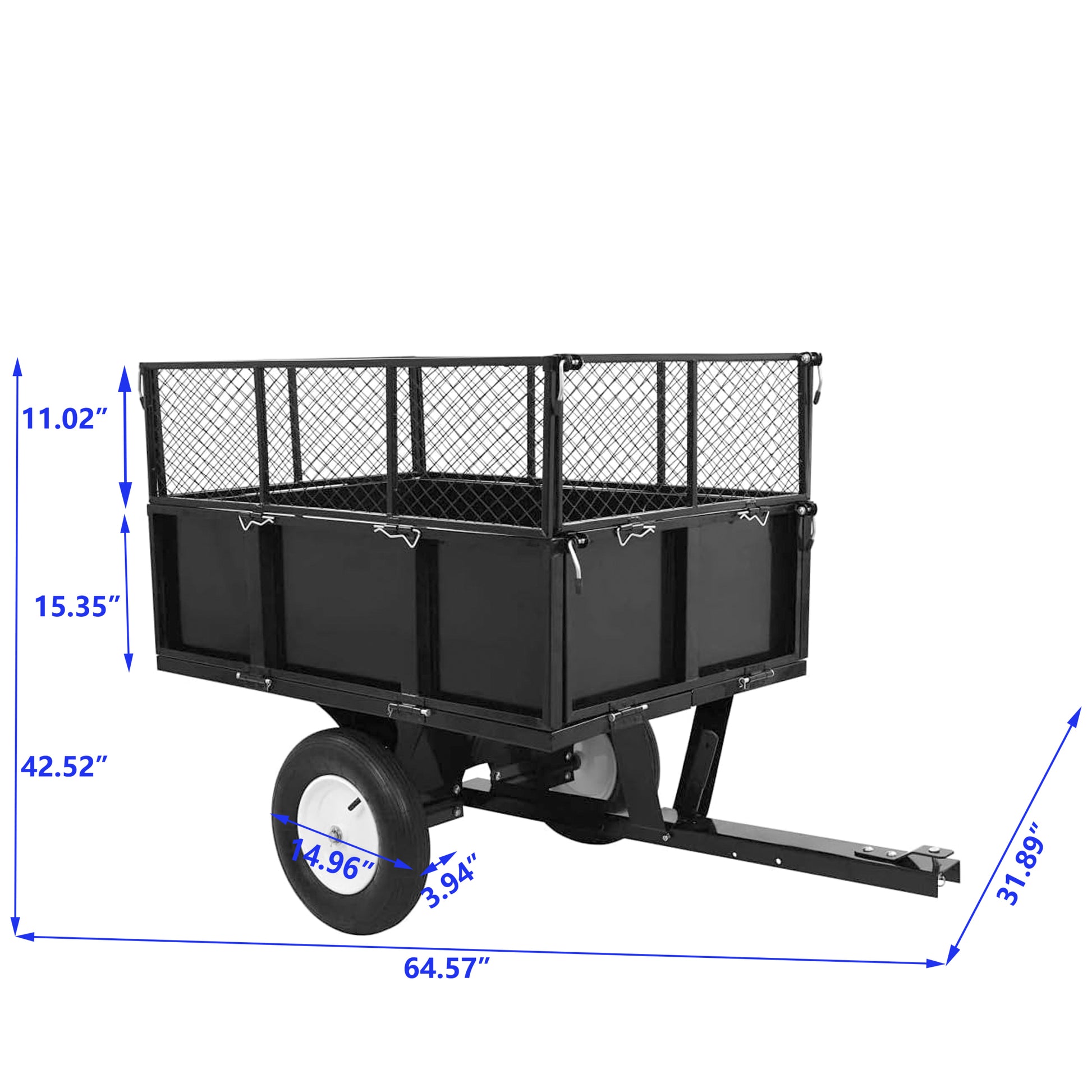 Heavy Duty Lawn Mower Trailer Steel Dump Truck, 661.4 Lbs Load, Garden Utility Trailer With Removable Sidewalls For Transporting Soil, Peat, Building Materials Black Iron