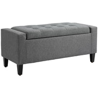 Homcom Storage Ottoman, Linen Upholstered Storage Bench With Lift Top And Button Tufted For Living Room, Gray Gray Polyester