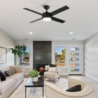 52" Integrated Led Light Matte Black Blade Ceiling Fan With Remote Control With 4 Blades Matte Black Plywood