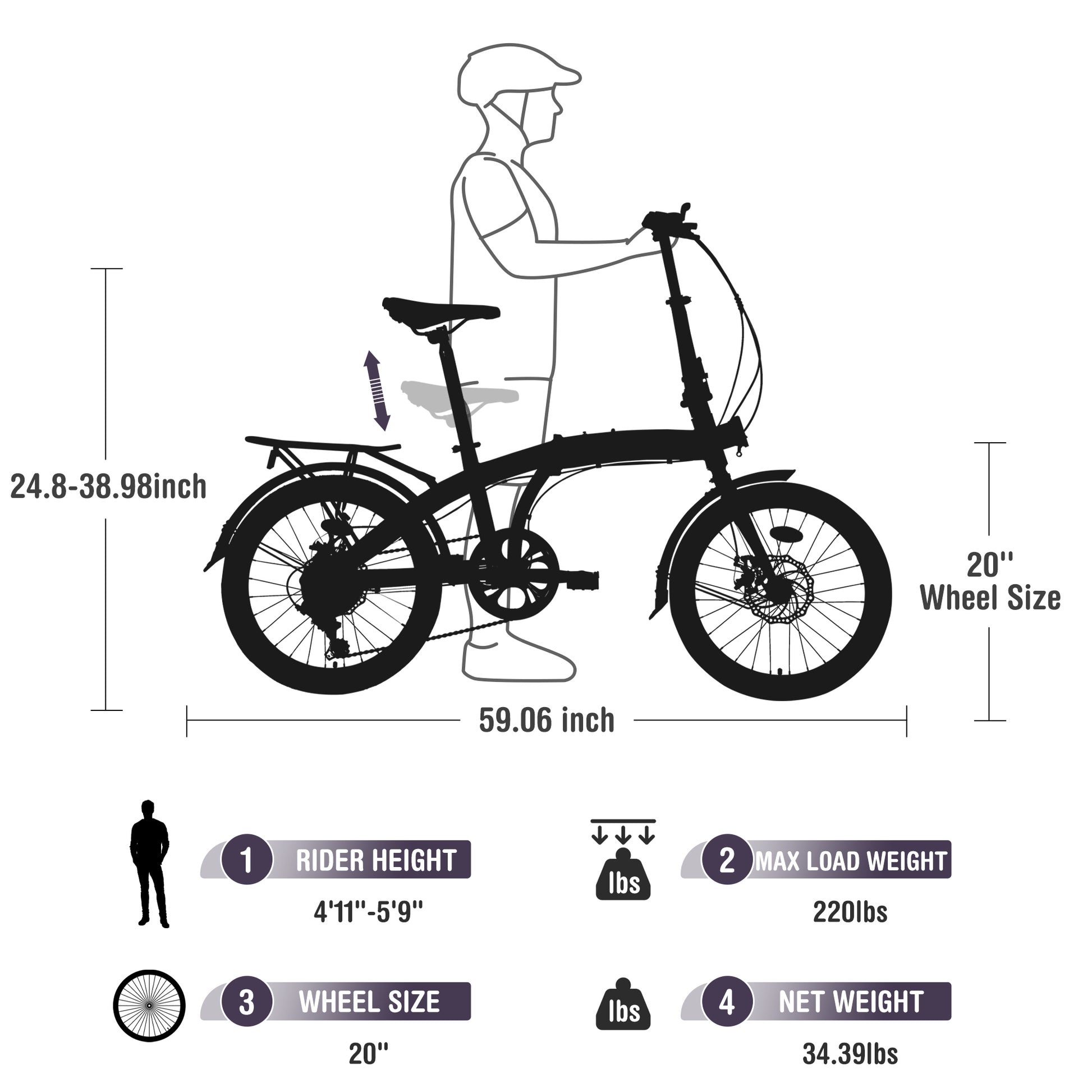 20" Folding Bike Steel Frame 7 Speed City Bike Cycling Purple Garden & Outdoor Steel