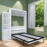 Queen Size Morden Deisgn Big Size Vertical Murphy Bed With Table And Shelf For Bedroom Or Guestroom White Wall Bed Space Saving Hidden Bed With Style Gas Struts Box Spring Not Required Queen White Metal Bedroom Murphy Plywood