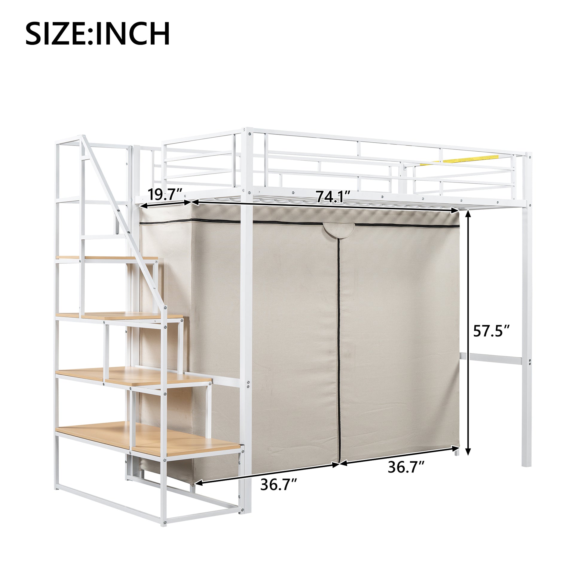 Twin Size Metal Loft Bed With Wardrobe And Storage Shelves, White Box Spring Not Required Twin White Metal Mdf Metal