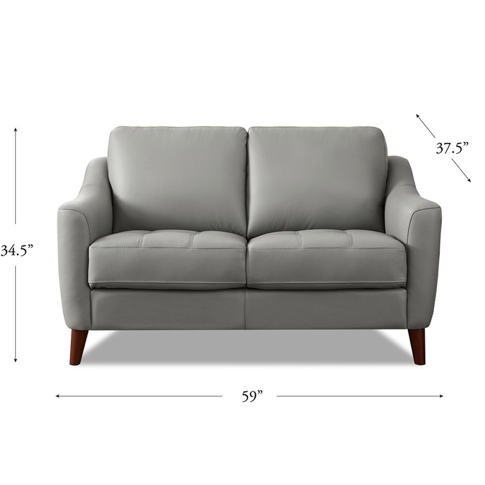 Ersa Leather Loveseat Silver Grey Memory Foam Genuine Leather