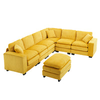 Modern U Shaped 6 Seat Sectional Sofa Couch With One Ottoman And Three Toss Pillows ,Modular Sofa For Living Room,Corduroy Sofa Yellow Corduroy 7 Seat