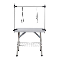 36" Folding Dog Pet Grooming Table Stainless Steel Frame Rubber Mat On Board With Adjustable Arm And Clamps Pet Dog Cat Grooming Table Silver Gray Color Silver Grey Rubber Stainless Steel