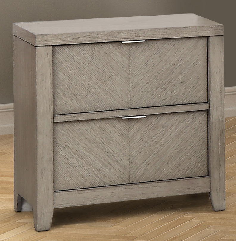 2 Drawer Nightstand Light Gray Solid Wood Mdf