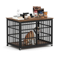 Furniture Style Dog Crate Wrought Iron Frame Door With Side Openings, Rustic Brown, 38.4''W X 27.7''D X 30.2''H. Rustic Brown Particle Board