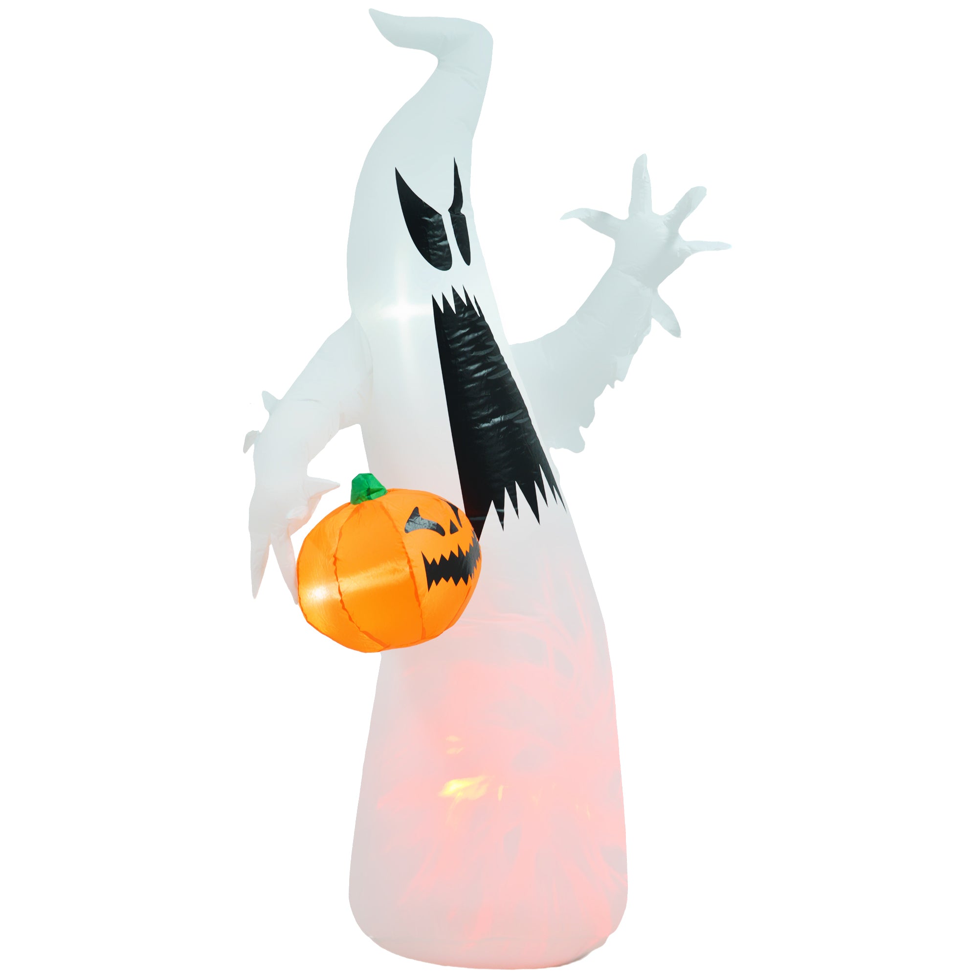 Homcom 5.9' Halloween Inflatable Outdoor Decoration Ghost With Pumpkin, Blow Up Led Yard Decor For Garden, Lawn, Party, Holiday, Waterproof White Polyester