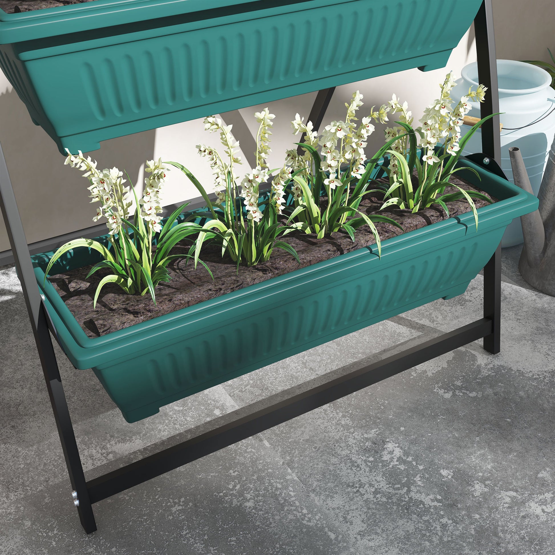 Outsunny Raised Garden Bed, 4 Tier Vertical Garden Planter Set, 4 Outdoor Planter Boxes With Stand, Self Draining Design Elevated Garden For Vegetable, Flowers & Herbs, Green Green Plastic