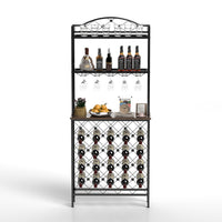 Industrial Wine Rack Bar Table, 3 Tier Liquor Bottle And Glass Holder With Storage Shelves, Metal And Wood Wine Organizer For Home Kitchen, Dining Room, And Living Room Black Brown Kitchen American Design Metal