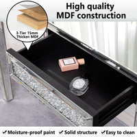 Mirrored Vanity Table Diamond Inlay 2 Drawer Silver Drawer 2 Drawers Bedroom Luxury,Modern Mirrored Finish Mirrored Mdf Glass,Mirror