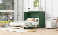 Full Size Murphy Bed With Large Drawers,Green Full Green Plywood