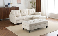 83.4" L Shaped Sofa Sectional Couch Sofa Bed With Two Usb Ports, A Movable Ottoman And A Reversible Chaise Lounge For Living Room, Beige Beige Foam Chenille 5 Seat