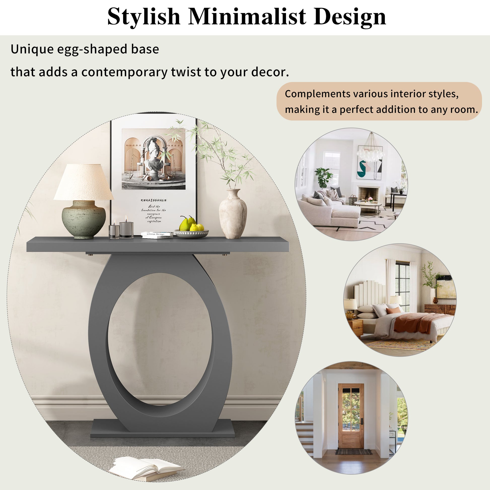 Mirod Stylish Modern Side Table With Egg Shaped Base,Enhanced Stability And Durability,Sleek Design For Home Decor,Perfect For Living Room Or Bedroom Grey Mdf Acacia