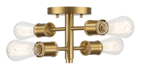 Ephemeral Four Lights Semi Flush Mount Retro Hallway Kitchen Bedroom Living Room Ceiling Pendant 11"W 6.5"H Antique Brass,Clear,Gold Ceiling Lights Brass,Glass