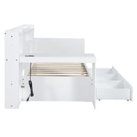 Twin Size Wooden Daybed With 3 Drawers, Usb Ports And Deskwhite Twin White Wood