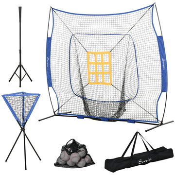 Soozier Baseball Practice Net Set With 7.5X7Ft Catcher Net, Ball Caddy And Batting Tee, Portable Baseball Practice Equipment With Carry Bag For Hitting, Pitching, Batting, Catching, Blue Blue Steel