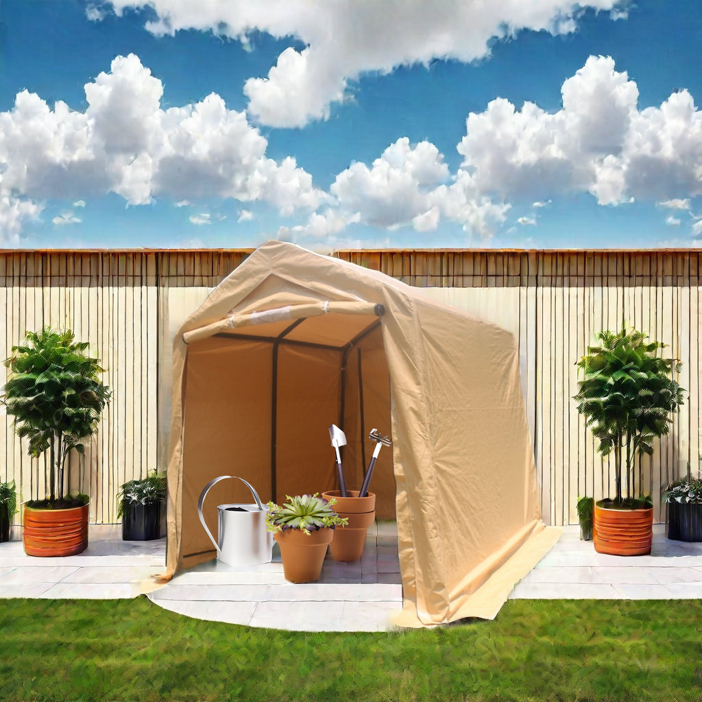 7X8 Ft Outdoor Portable Gazebo Storage Shelter Shed With 2 Roll Up Zipper Doors & Vents Carport For Motorcycle Waterproof And Uv Resistant Anti Snow Portable Garage Kit Tent, Sand Sand No Foundation Needed Garden & Outdoor American Design,American