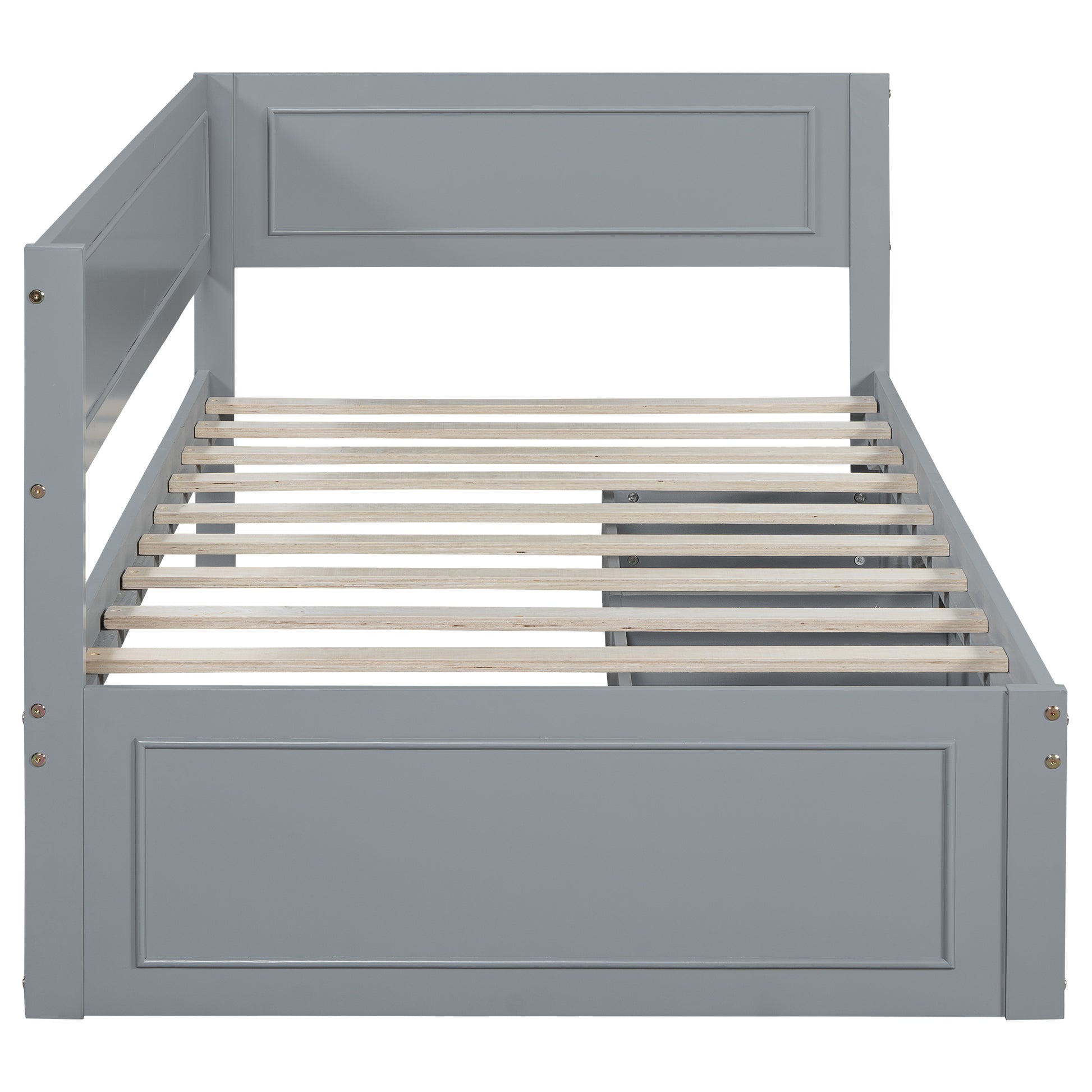 Twin Size Wood Daybed With 2 Drawers And Guardrail, Gray Gray Solid Wood Mdf