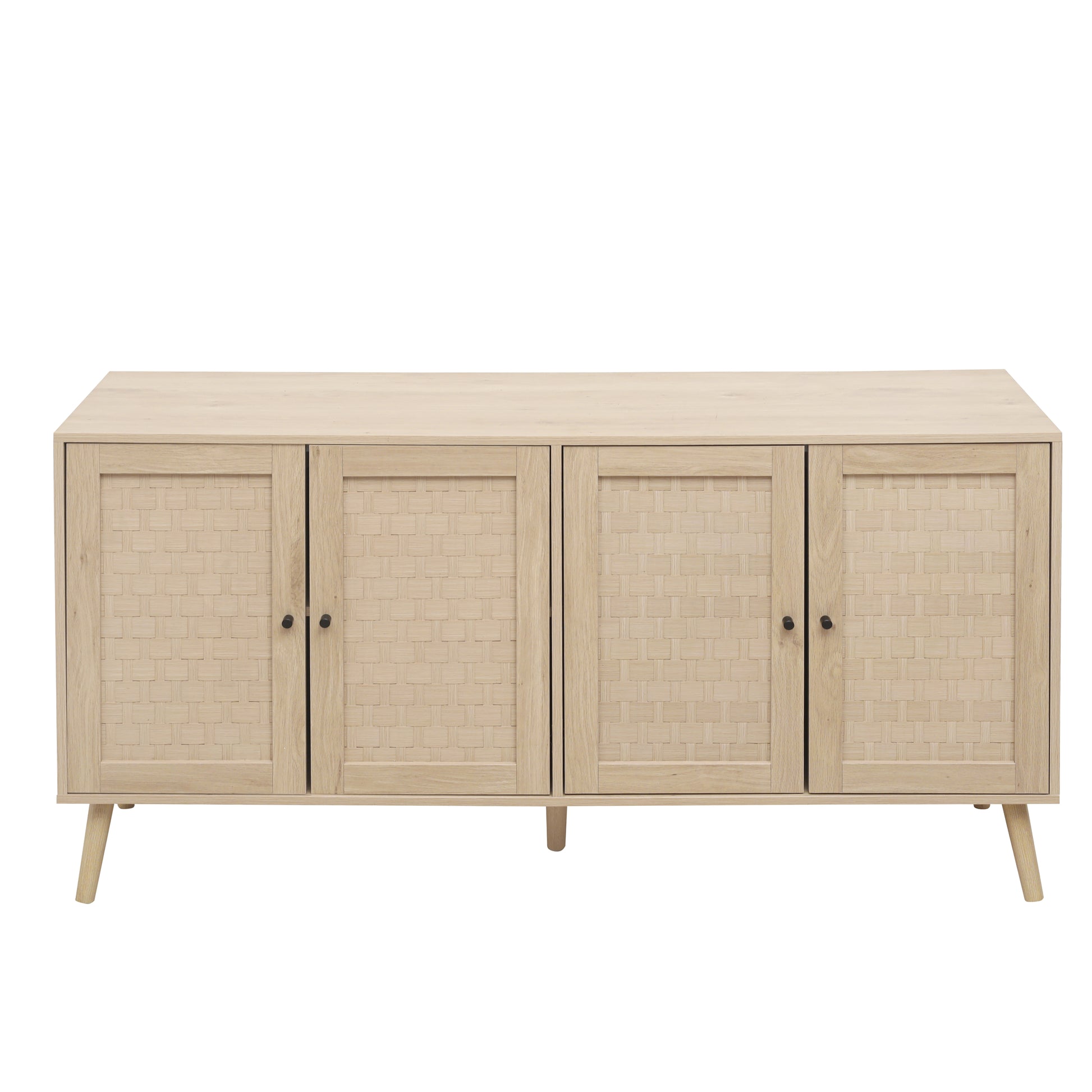 4 Door Accent Cabinet Sideboard Buffet Storage Cabinet With Adjustable Shelf For Entryway Living Room Bedroom Natural Mdf